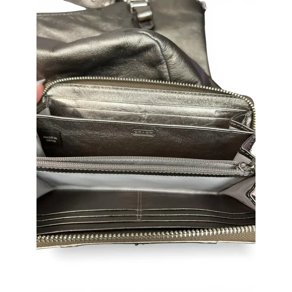COACH Madison Metallic Pewter Leather 15958 Bag & Matching Wallet Set